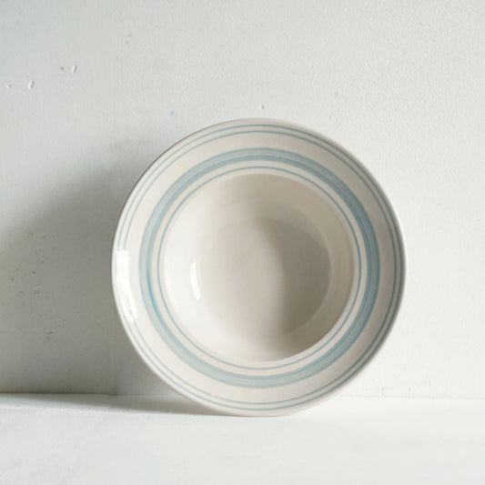 Wiggetty: Classical Stoneware Duck Egg Linen Stripe Deep Bowl - Seconds - Premium Ceramic Homeware