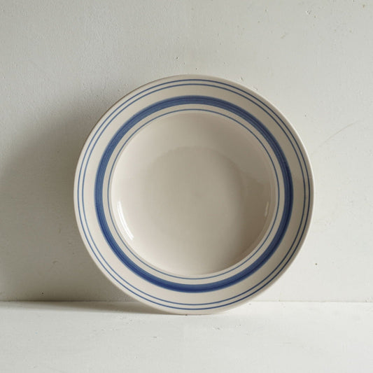 Wiggetty: Classical Stoneware Navy Linen Stripe Shallow Bowl - Seconds - Premium Ceramic Homeware